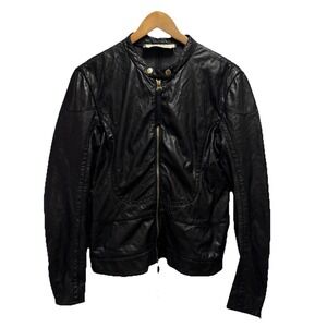 Marni Women's Size 44 Black Lamb Leather Winter 2012 Biker Wool Lined Jacket euc